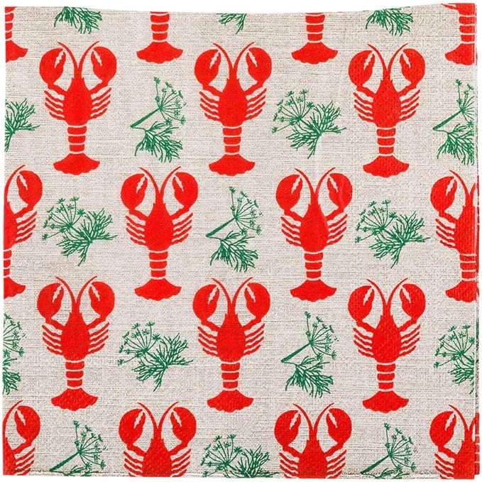 Restaurantware Gray Paper Luncheon Napkin - Maine Lobster - 13" x 13" - 20 count box