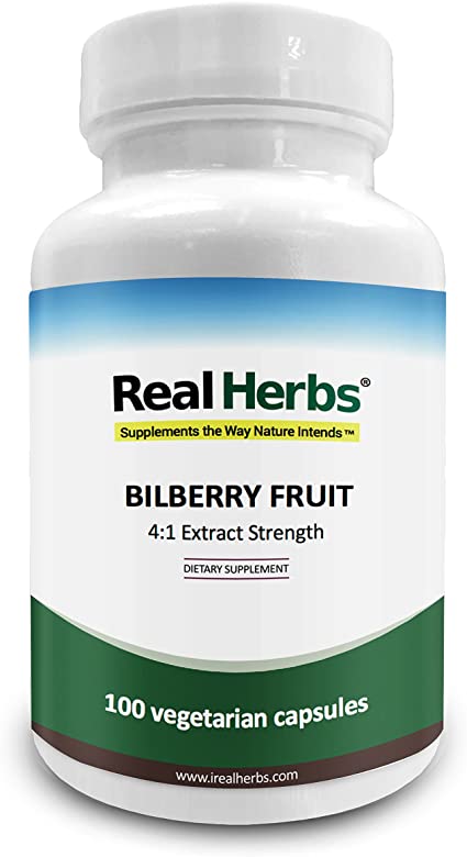 Real Herbs Bilberry Extract - Derived from 1,500mg of Bilberry Fruit with 4 : 1 Extract Strength - Promotes Vision & Blood Circulation, Improves Cardiovascular Health - 100 Vegetarian Capsules