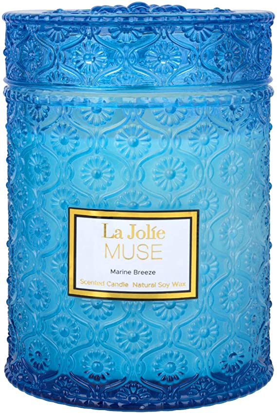 LA JOLIE MUSE Marine Breeze Scented Candle, 100% Natural Soy Candle for Home, 90 Hours Long Burning, Large Glass Jar Candles, 19.4 Oz