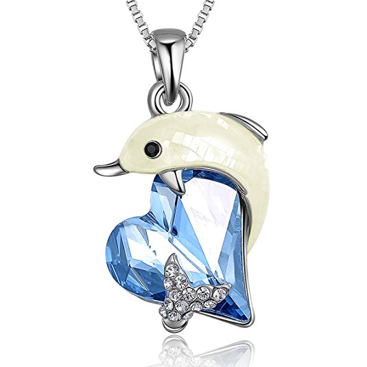 Angelady" Dolphin Love" Pendant Necklace Jewelry,Made with Swarovski Crystal,Birthday Anniversary Gift