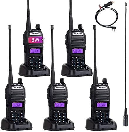 BaoFeng UV-82 BaoFeng Radio High Power UHF VHF Ham Radio Dual Band Amateur Portable 2 Way Radio with Driver Free Progrmming Cable and Long Antenna(5 Pack-Black)