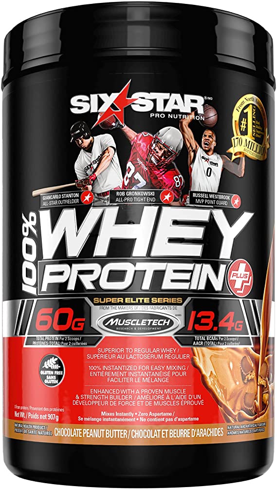 Whey Protein Powder, Six Star 100% Whey Protein Plus, Whey Protein Isolate & Peptides, Lean Protein Powder for Muscle Gain, Muscle Builder for Men & Women, Chocolate Peanut Butter, 2 lbs