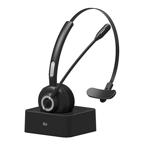 Giveet Bluetooth Headset for Cell Phones, Wireless Headset for Office Phone with Charging Dock, Noise Cancelling Microphone, 17h Talking Time for Trucker, Telephone, Skype, Call Center, PC