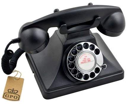 GPO 200 Classic Vintage Phone - Rotary Dial, Cloth Cord, Traditional Bell Ring Tone - Black