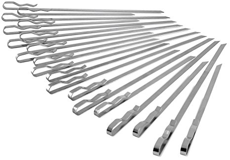 ENSO Kabob Skewers For Grilling Set. Stainless Steel Flat Metal BBQ Kabob Skewers. 20 Shish Kabob Skewers Barbecue Sticks For Rotisserie Grill or Camping.Set of 20 (16.5”&12”) Skewers   Storage Pouch