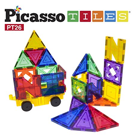 PicassoTiles 26 Piece Building Blocks 26pcs Inspirational Kit 3D Building Construction Toys Clear Magnetic Stacking Set STEM Playboards Magnet Felt Tiles Novelty Games, Creativity Beyond Imagination