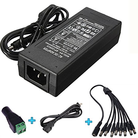 110V-220V AC to DC 12V 5A(5000Am) Adapter,60W Switching Charger Power Supply Transformer and Wall Plug for Led Strip Lights,CCTV Surveillance Camera with 2.1x5.5mm DC Jack Connector,1.2M US Plug Cord