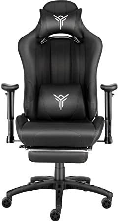 PULUOMIS Massage Gaming Chair, Video Gaming Chair Racing Office Swirl Computer Chair with Footrest, Lumbar Support & Headrest, Black Adjustable Ergonomic Video Gaming Chair for Adults