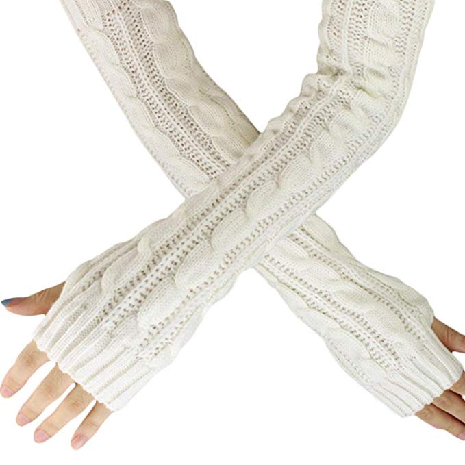 Knitted Long Gloves, Koly® Women's Warm Winter Stretchy Long Sleeve Fingerless Gloves Arm Christmas Gift Ladies