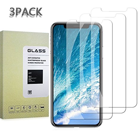 (3-Pack)iPhone X Screen Protector Glass, iPhone X, Tempered Glass Screen Protector for Apple iPhone X, 2017