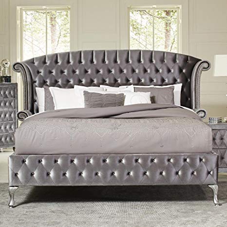 Coaster Home Furnishings Upholstered Bed, Queen, Grey Metallic