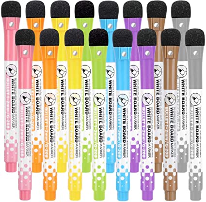 Magnetic Dry Erase Markers with Eraser Cap - 16 Pack, Fine Tip, Low Odor, Non-Toxic - White Board Markers Perfect for Dry Erase Whiteboards in the Office, Classroom or at Home
