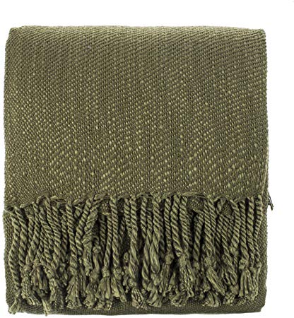 Fennco Styles Woven Classic Chunky Yarn Fringe Throw Blanket 50" x 60" (Green)