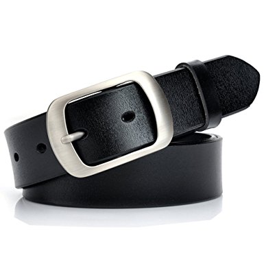 Vonsely Soft Wide Leather Belt for Jeans Shorts, Leather Belt with Metal Buckle