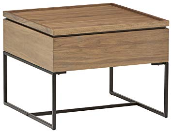 Amazon Brand - Rivet Axel Lift-Up Wood & Metal Side Table, 60 x 60 x 46cm, Walnut