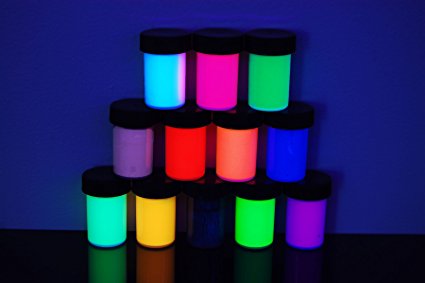 12 Color Assorted Blacklight Reactive Fluorescent Acrylic Paints, 12 Pack 3/4oz
