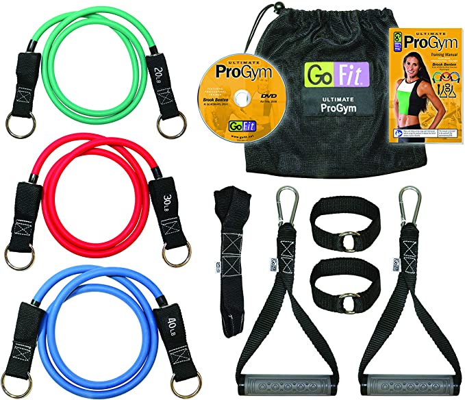 GoFit Extreme ProGym for band Resistance Training 4 Resistance Tubes, 2 Handles, 2 Ankle Straps, 2 Door Anchors, Training Manual, and Nylon Carry Bag