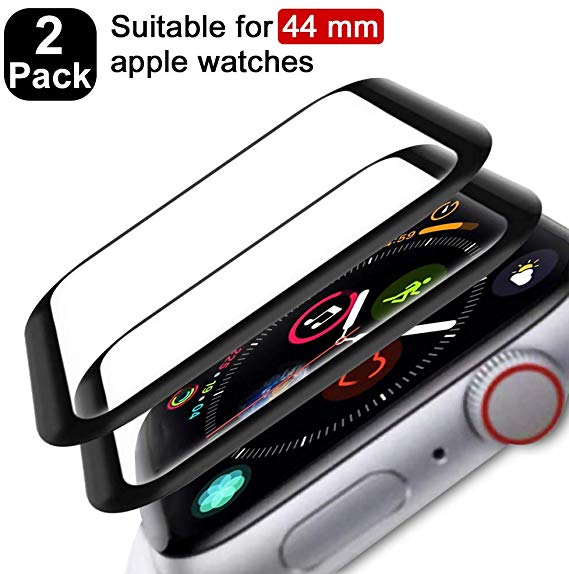 For Apple Watch Screen Protector 44mm Series 5/4,3D Curved Edges Carbon Fiber Frame Tempered Glass Screen Protector for iWatch Series 5/4 44mm [2 PACK]