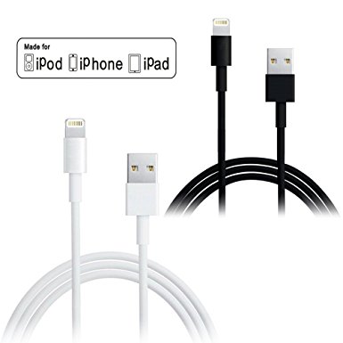 Apple Certified Lightning [MFI Licensed] Sync & Charge 8 Pin USB 2.0 Lightning Cable for Apple iPhone 6, iPhone 6 Plus, 5/5S/5C, iPad Mini 2 II with Retina Display 2013 / iPad Mini, iPad Air 2013, iPad 4th Gen, iPod Touch 5th Gen, iPod Nano 7th Gen (6 Feet / 1.8m) - 1 Year Warrant 2 Pack Combo Black   White