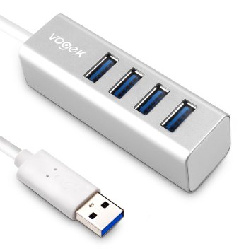 Vogek 4 Ports USB 3.0 Hub, Premium Aluminum Super Speed USB Hub (Silver)
