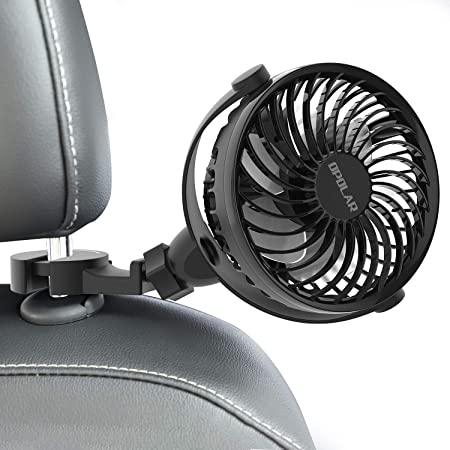 Car USB Fan with Clips for Headrest Backseat, Strong Airflow, Four Speeds, 360° Rotation, Portable Personal Vehicle Fan for NO AC,Ideal for Driver Passenger Baby Pet