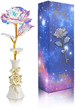Gifts for Mom Mothers Day Grandma Artificial Rose Flower Gifts from Daughter and Son, Colorful Birthday Flower Rose & Vase Gifts for Women Her Mom Wife, Christmas Xmas Stocking Suffers,Valentines Day