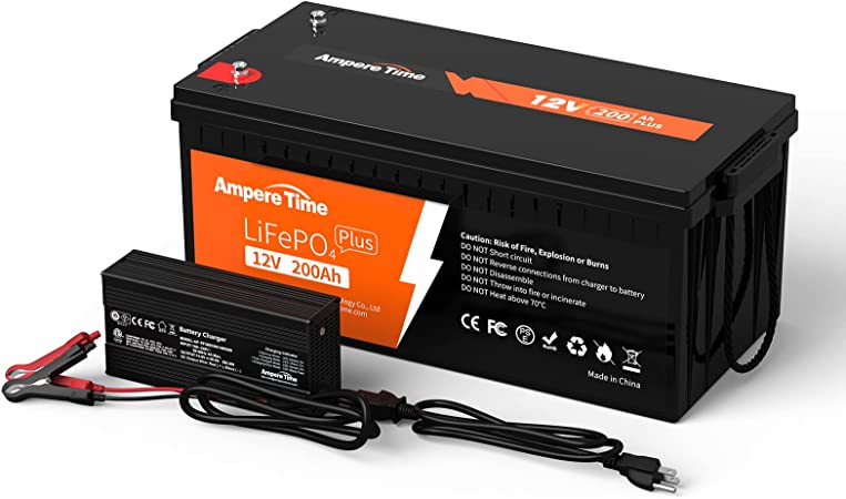 Ampere Time 12V 200Ah PLUS LiFePO4 Battery with 14.6V 20A Dedicated Lithium Battery Charger; Built-in 200A BMS, 4000  Cycles, Perfect for RV, Solar, Marine, Overland, Off-Grid Application