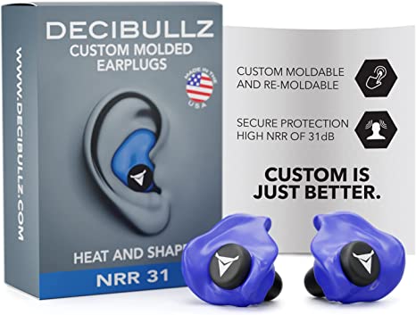 Decibullz - Custom Molded Earplugs, 31dB Highest NRR, Comfortable Hearing Protection for Shooting, Travel, Work and Concerts