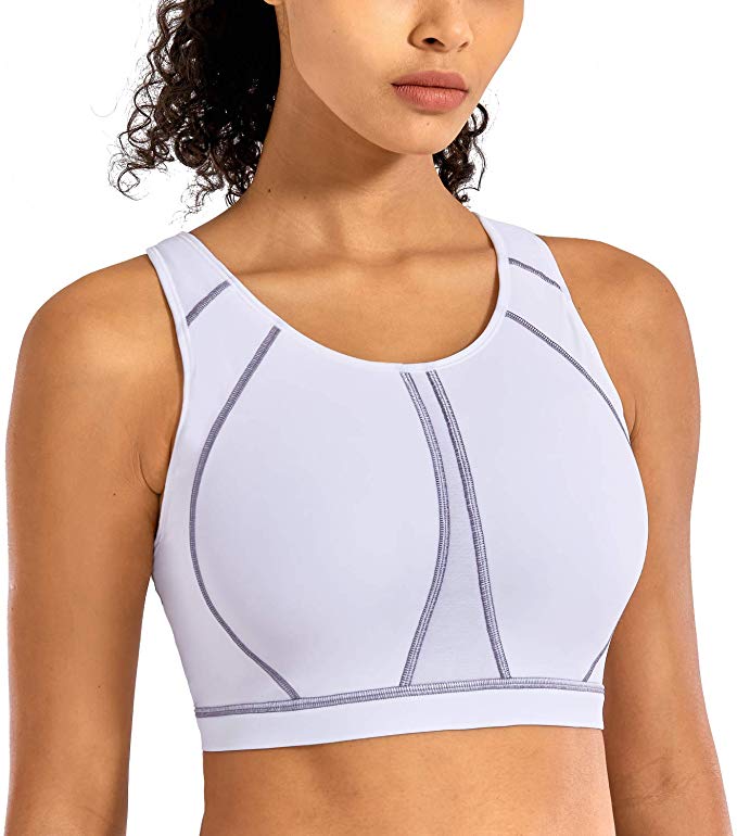 SYROKAN Women's High Impact Padded Supportive Wirefree Full Coverage Sports Bra