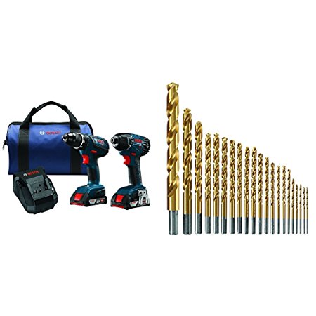 Bosch CLPK232A-181 18V Lithium-Ion Cordless Drill Driver / Impact Combo Kit (2.0 Ah Batteries) w/ 21pc drill bit set