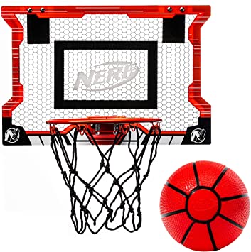 NERF Basketball Hoop Set - Pro Hoop Mini Hoop Set with Mini Basketball - Steel Rim Great for Dunking - Over The Door Basketball Hoops