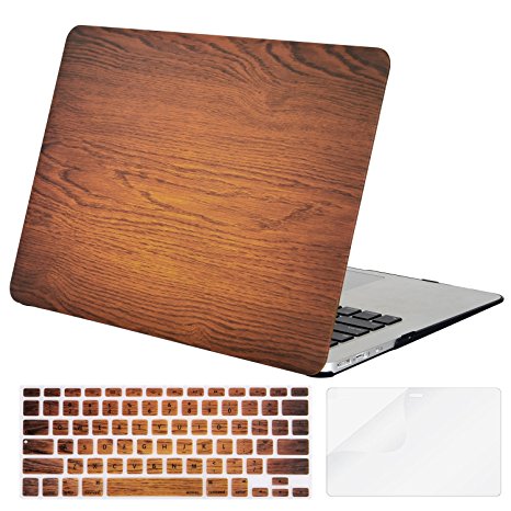 Mosiso Plastic Hard Case with Keyboard Cover with Screen Protector for MacBook Air 13 Inch (Model: A1369 and A1466), Light Brown Wood Grain