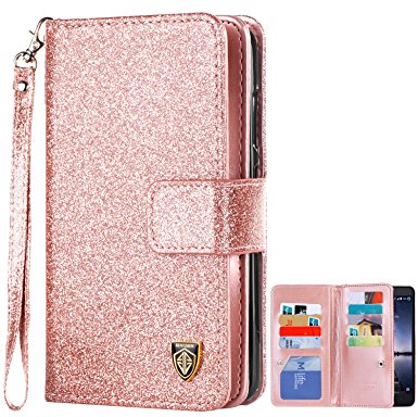 ZTE Zmax Pro Case, ZTE Carry Z981 Case, ZTE Zmax Pro Wallet Case, BENTOBEN Glitter Sparkly Faux Leather Flip Credit Card Slots Cash Holder Protective Case for ZTE Zmax Pro / ZTE Carry Z981, Rose Gold