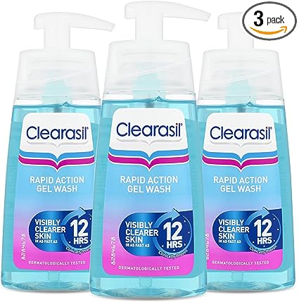 Clearasil Ultra Rapid Action Gel Wash, Unclog Pores For A Visibly Clearer Skin, Remove Dirt & Spots, Pack Of 3 x 150ml