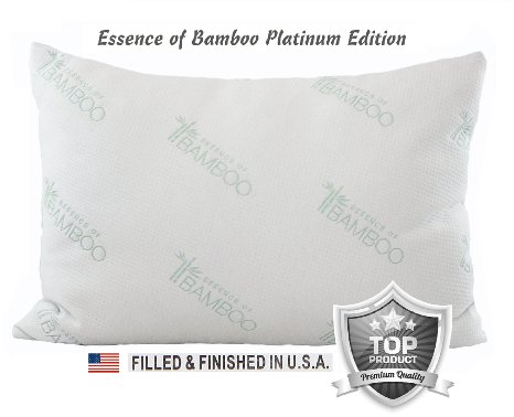 Essence of Bamboo Pillow Platinum Edition - Premium Stay Cool Hypoallergenic Down Alternative Fiber Pillow - Designed and Filled in USA - Best Sleep Ever, 100% Satisfaction Guaranteed (Standard)