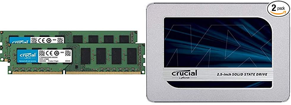 Crucial 16GB Kit (8GBx2) DDR3L 1600 MT/s (PC3L-12800) Unbuffered UDIMM Memory CT2K102464BD160B Bundle MX500 1TB 3D NAND SATA 2.5 Inch Internal SSD - CT1000MX500SSD1(Z)