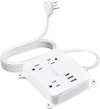 TROND 15 FT Long Extension Cord, Ultra Thin Flat Plug Power Strip with USB C, 3 Widely Spaced Outlets with 3 USB Ports, Wall Mount for Office Supplies Dorm Room Essentials, White