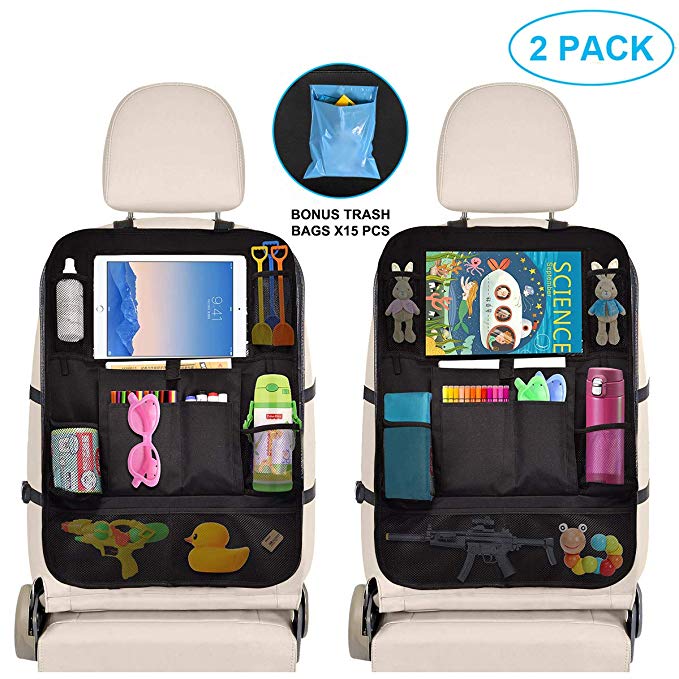 Car Organizer Back Seat - Car Accessories Storage Organizer with Touchscreen Tablet Holder Multi-Pocket - Car Seat Back Protector Kick Mats - Automotive Travel Accessories for Kids Toddlers (2 Pack)