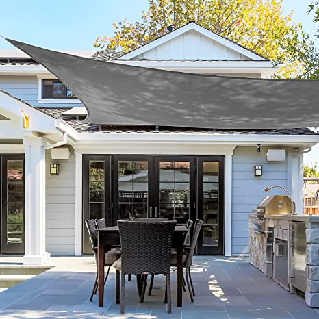 Ohuhu 10' x 13' Rectangle Sun Shade Sail, 98% UV Block Sunshade Sails Waterproof, Polyester Fabric Sun Shade Canopy, Perfect for Outdoor Patios Backyard Yard Carpark Swimming Pool , Grey, Bonus a 20M Long Nylon Rope