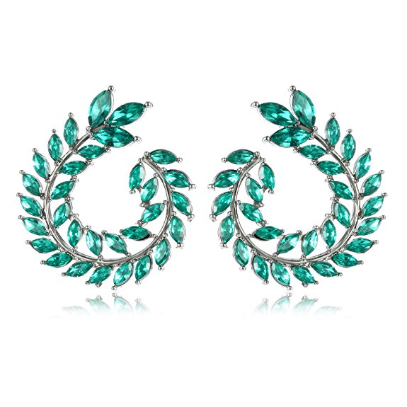 MengPa Fashion Round Olive Branch Stud Earrings Leaves Shape Jewelry