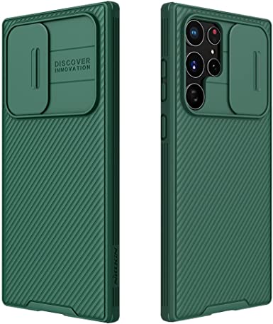 Galaxy S22 Ultra Case with Camera Cover,S22 Ultra Slim Fit Thin Polycarbonate Protective Shockproof Cover with Slide Camera Cover, Upgraded Case for Samsung Galaxy S22 Ultra (Green)