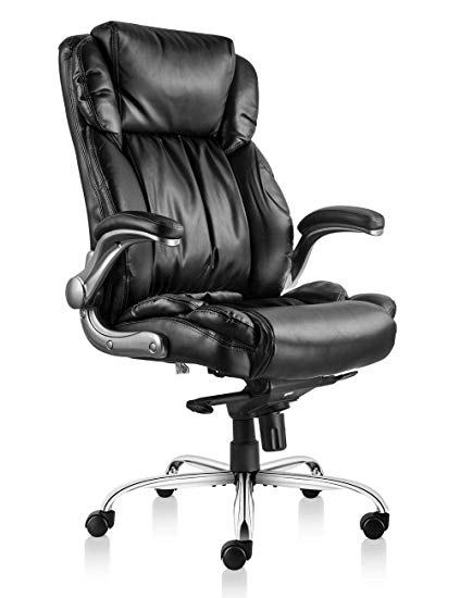 Statesville Executive Office Chair PU Leather Ergonomic Office Chair High Back with Flip up Armrests Computer Chair