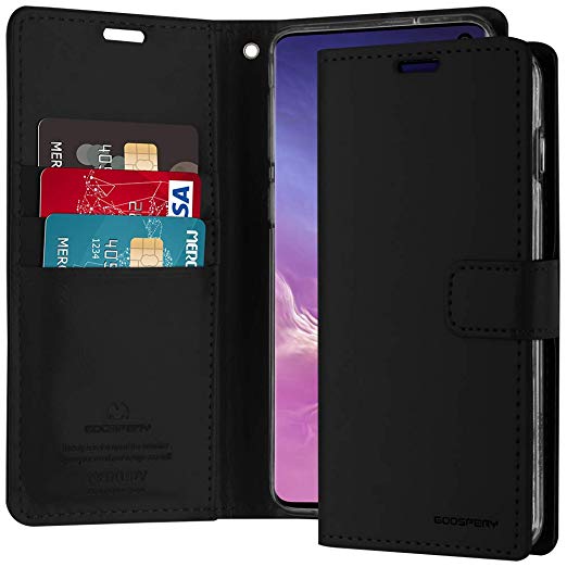 Galaxy S10 Case [Drop Protection] Goospery Blue Moon Diary [Slim Fit] Wallet Case [Card Slots] Stand Flip Cover [Magnetic Closure] for Samsung Galaxy S10 (Black) S10-BLM-BLK