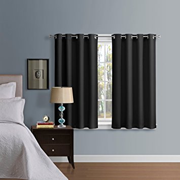 Luxury Homes Premium Quality Thermal Insulated Window Blackout Curtains With Grommet Ring Top - Set of 2 Panels - Free Matching Tiebacks Worth $9.99 Included (52 x 63 Inch, Black)