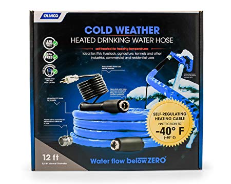 Camco 12ft Cold Weather Heated Drinking Water Hose Can Withstand Temperatures Down to -40°F/C - Lead and BPA Free, Reinforced for Maximum Kink Resistance   1/2" Inner Diameter (22921)
