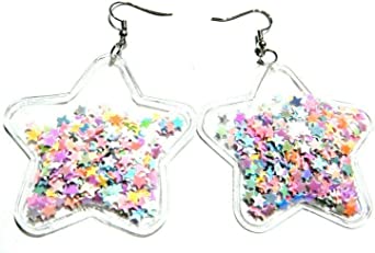 Puffy Rainbow Glitter Confetti Bubble Star Earrings kawaii kitsch pop pendants