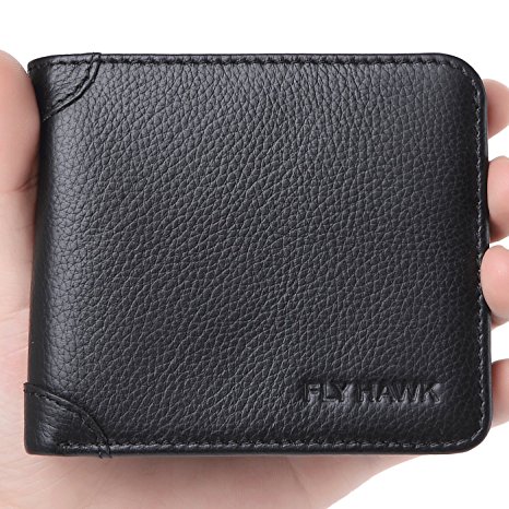 FlyHawk RFID Blocking Genuine Leather Wallets Mens Biford Mini&Slim Size Wallet