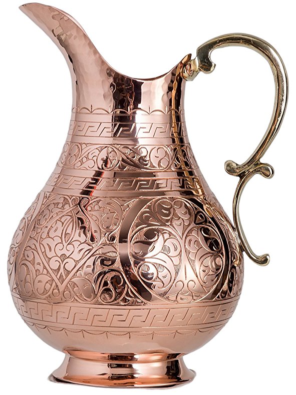 CopperBull Heavy Gauge 100% Pure Solid Hammered Copper Moscow Mule Water Pitcher, 70 fl. Oz (Engraved Copper)