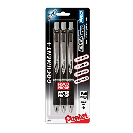 EnerGel Permanent Gel Ink Rollerball Pen, Black, 3 Pack (BLP77BP3A)