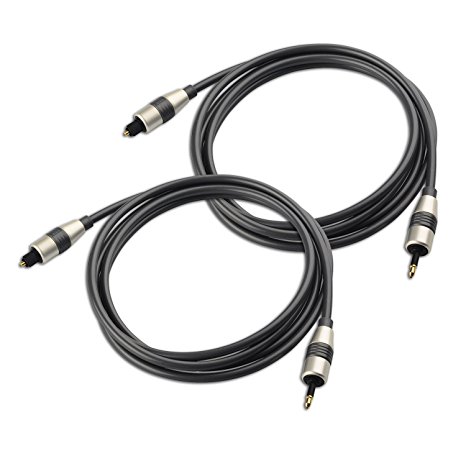Cable Matters 2-Pack, Gold Plated Toslink to Mini Plug Digital Optical Audio Cable 6 Feet